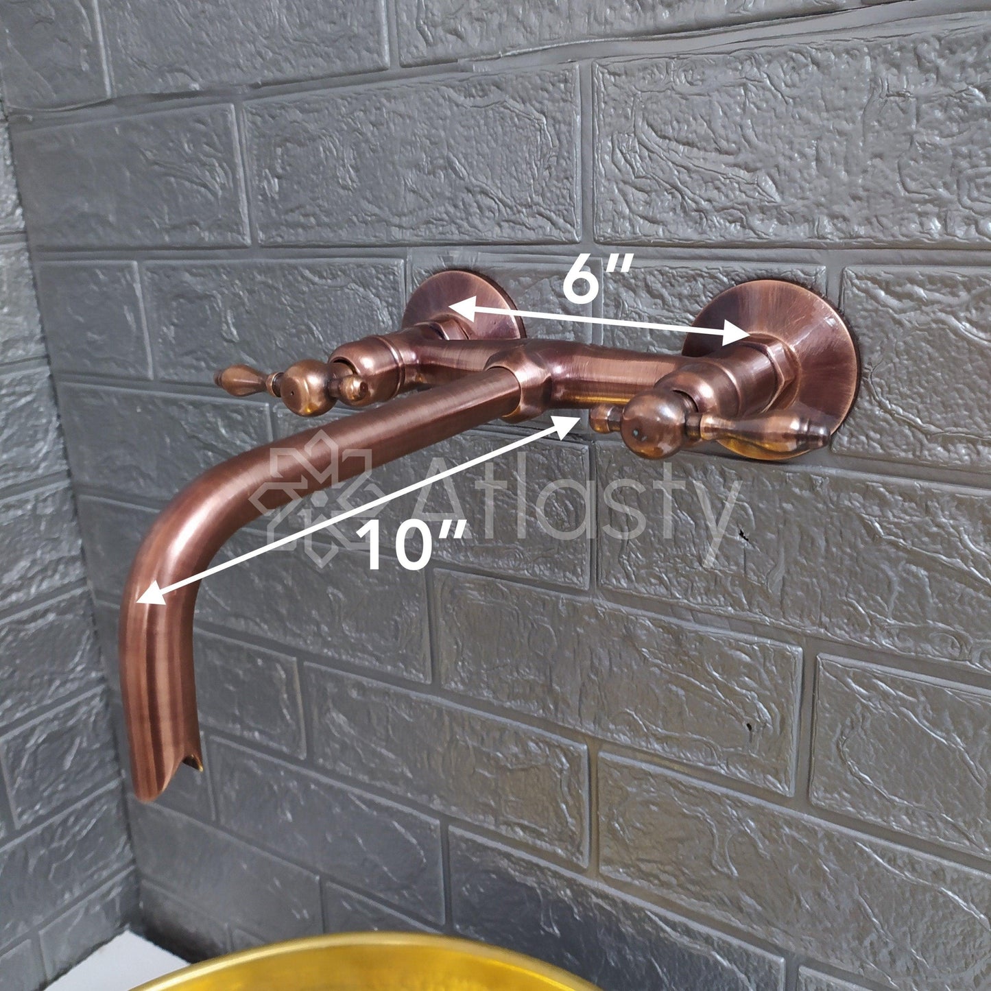 Copper Finish Wall Mounted Bathroom Vessel Sink Faucet With Lever Handles
