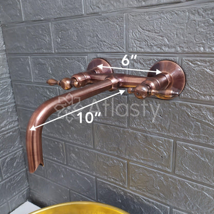 Copper Finish Wall Mounted Bathroom Vessel Sink Faucet With Lever Handles