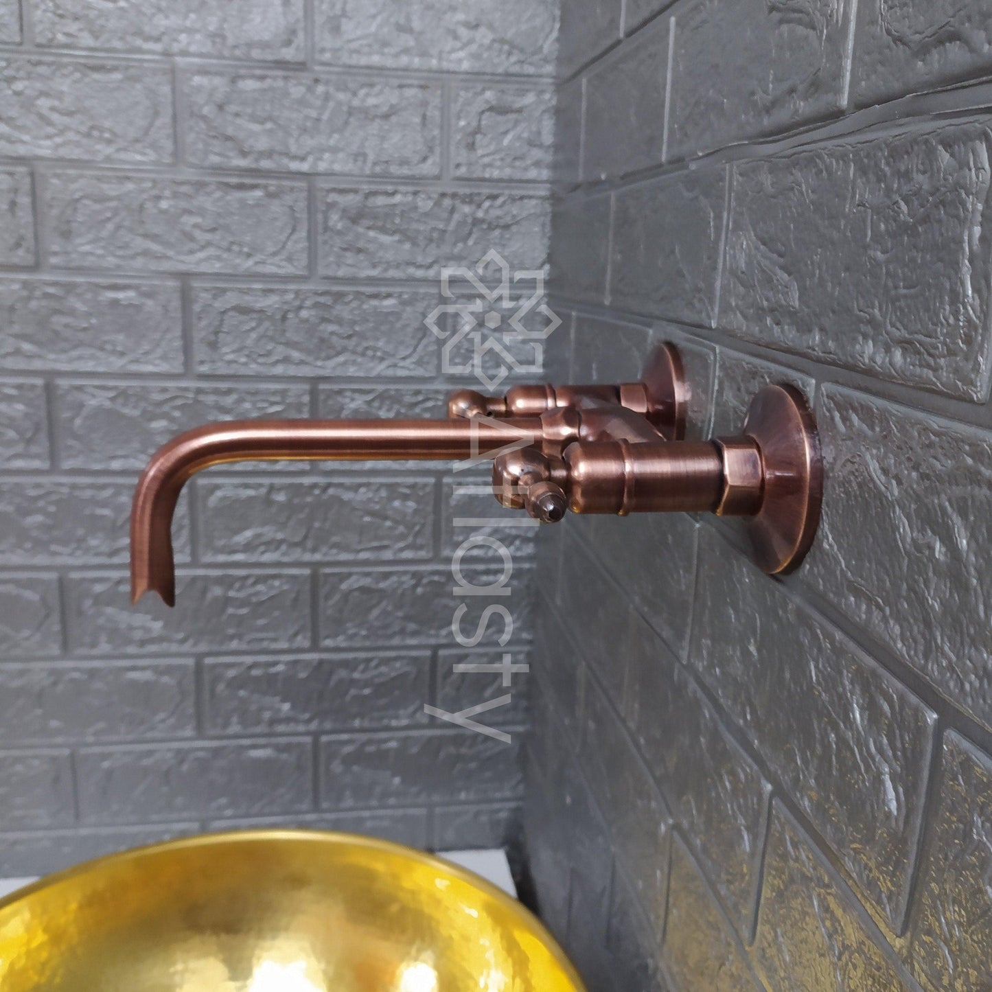 Copper Finish Wall Mounted Bathroom Vessel Sink Faucet With Lever Handles