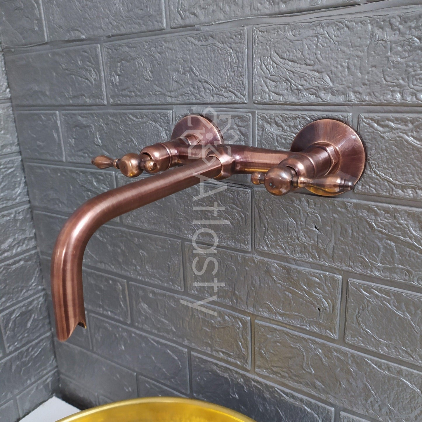 Copper Finish Wall Mounted Bathroom Vessel Sink Faucet With Lever Handles