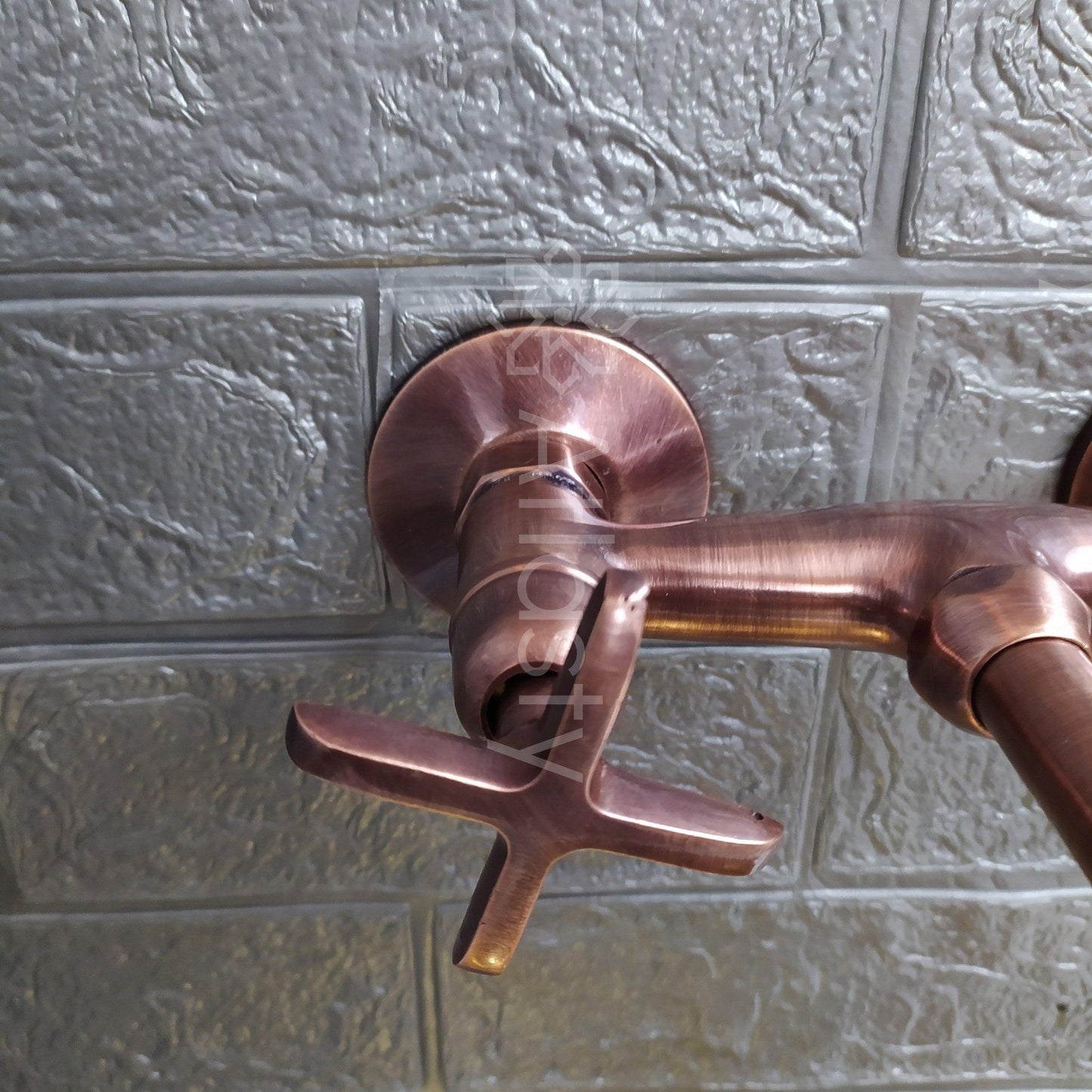 Copper Finish Wall Mounted Bathroom Vessel Sink Faucet With Cross Handles