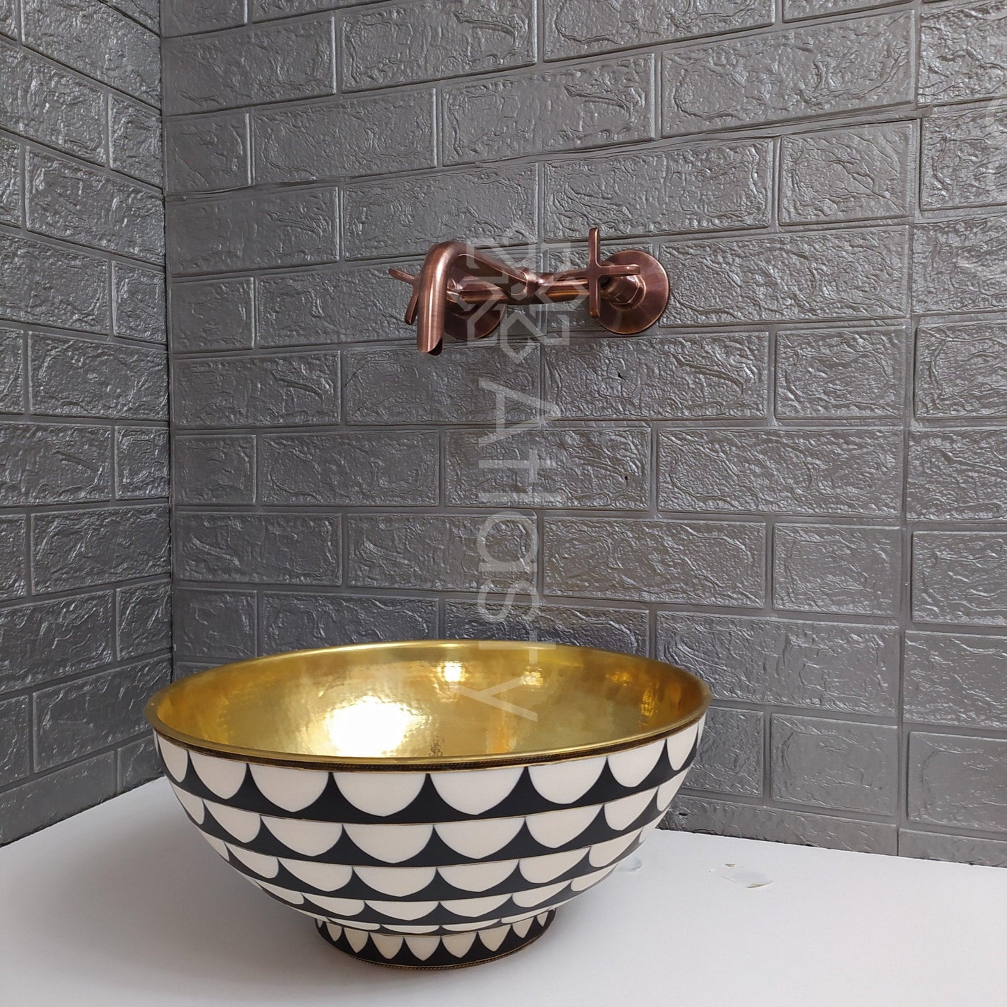 Copper Finish Wall Mounted Bathroom Vessel Sink Faucet With Cross Handles