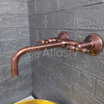 Copper Finish Wall Mounted Bathroom Vessel Sink Faucet With Lever Handles