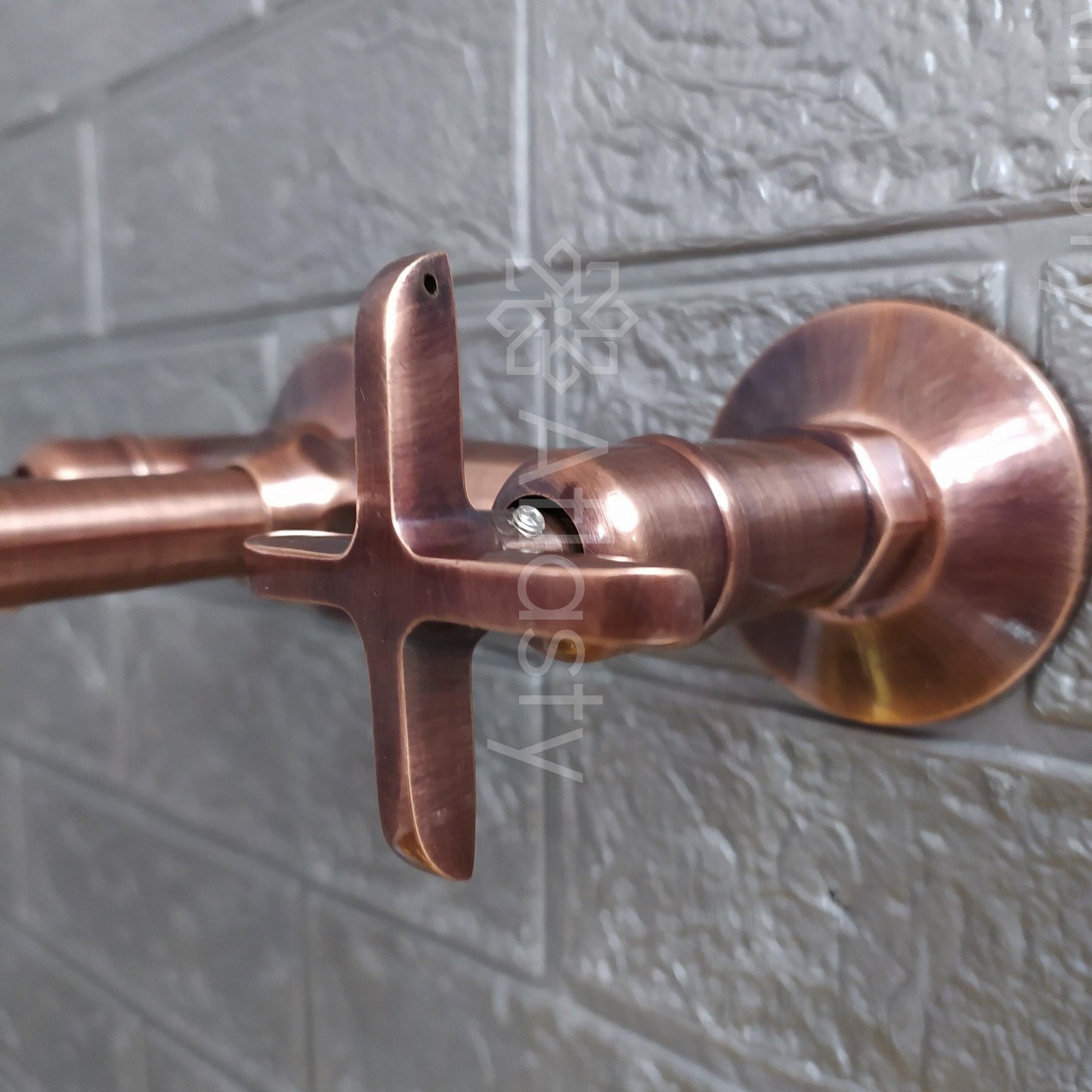 Copper Finish Wall Mounted Bathroom Vessel Sink Faucet With Cross Handles