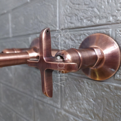 Copper Finish Wall Mounted Bathroom Vessel Sink Faucet With Cross Handles