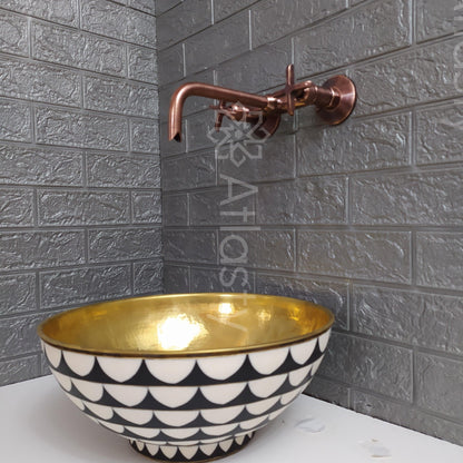 Copper Finish Wall Mounted Bathroom Vessel Sink Faucet With Cross Handles